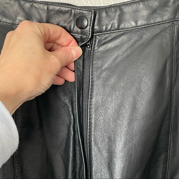 Vintage Dana Brook 100% Leather Black Midi Skirt Knee Length Size 10 - Picture 6 of 8